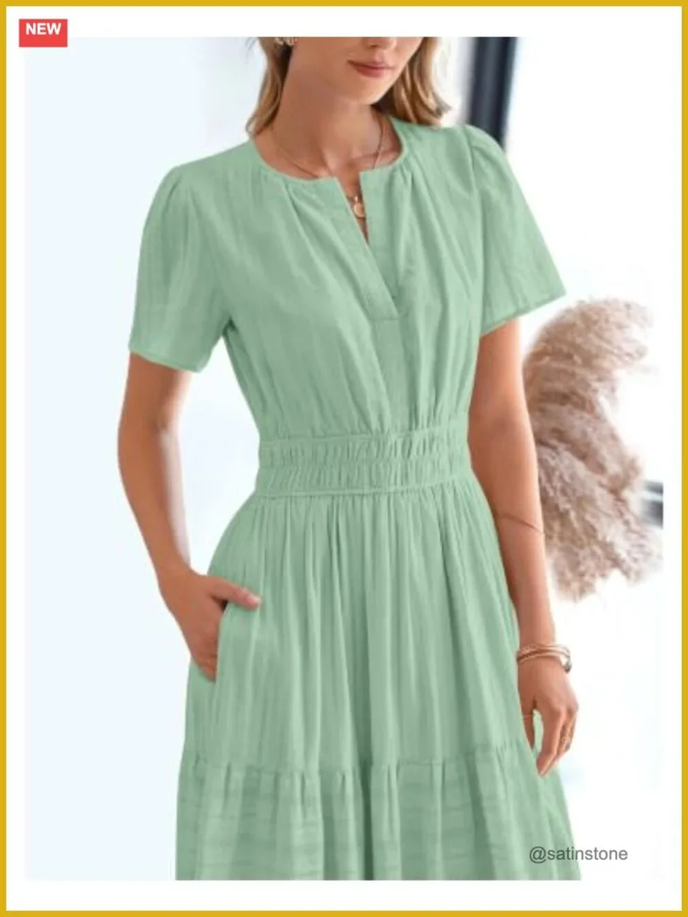 Women's Lightweight Short Sleeve V Neck Tiered Maxi Dress with Pockets